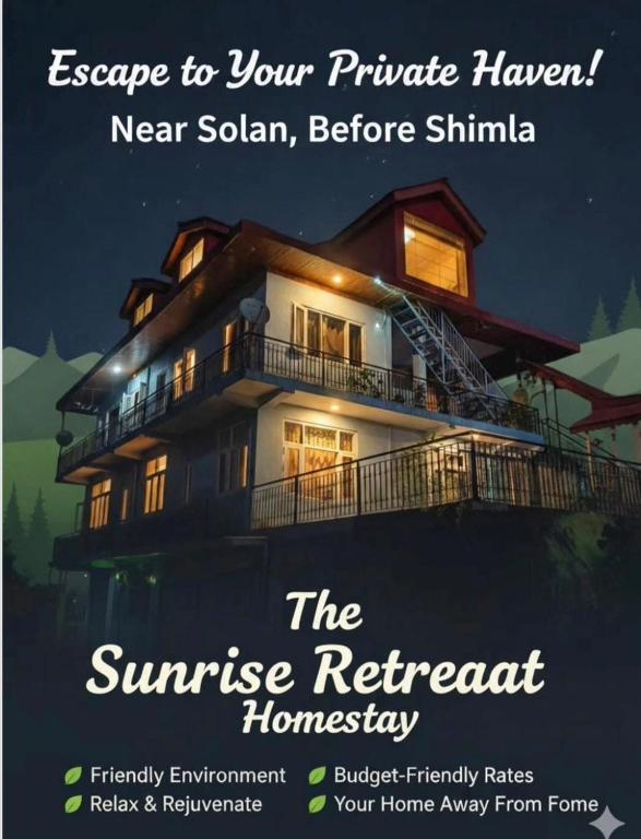 Un cartel de una casa de noche con las palabras "Escápate a tu refugio privado" cerca de en The Sunrise Retreat, en Solan