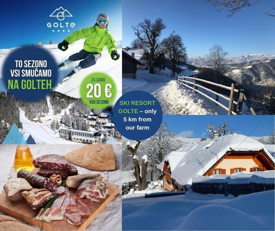 un collage de photos d'un snowboardeur dans la neige dans l'établissement Farmstay&Glamping Visočnik, à Ljubno