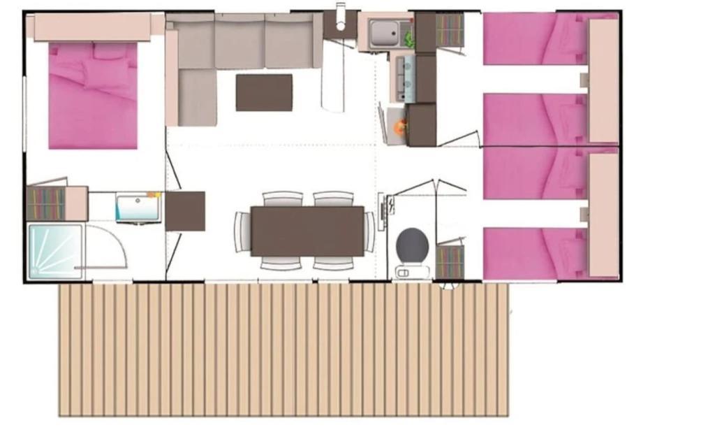 un plan d'étage d'une maison rose dans l'établissement Camping 4 étoiles - Piscine - ccaaeah, à La Baule