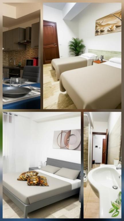 a collage of photos of a living room and a kitchen at Residenza India in Avezzano