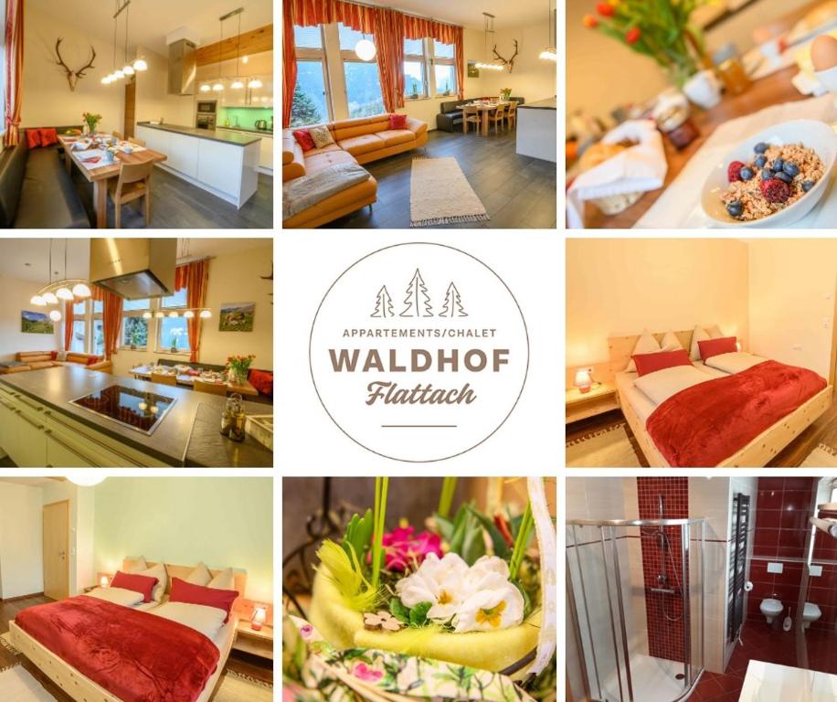 a collage of photos of a hotel room at Appartement Waldhof in Flattach