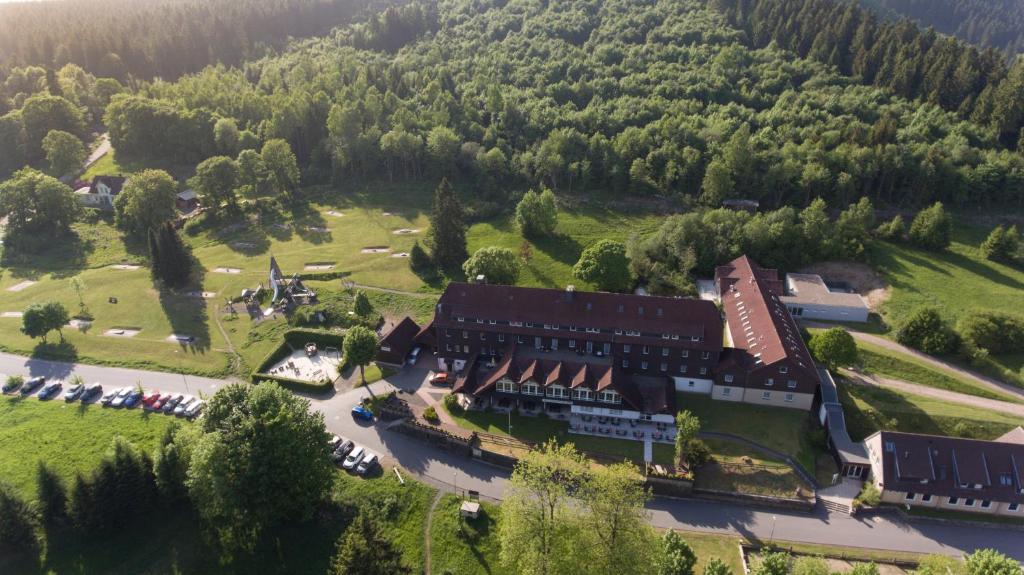 an aerial view of a resort in the mountains at BSW-Erlebnishotel Festenburg in Clausthal-Zellerfeld