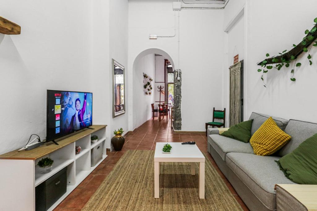 a living room with a couch and a tv at Lovely Stay Arucas in Arucas