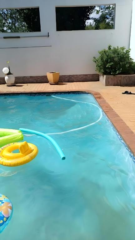 ein Schwimmbecken mit einem gelben Frisbee darin in der Unterkunft EL Golfview in De Deur