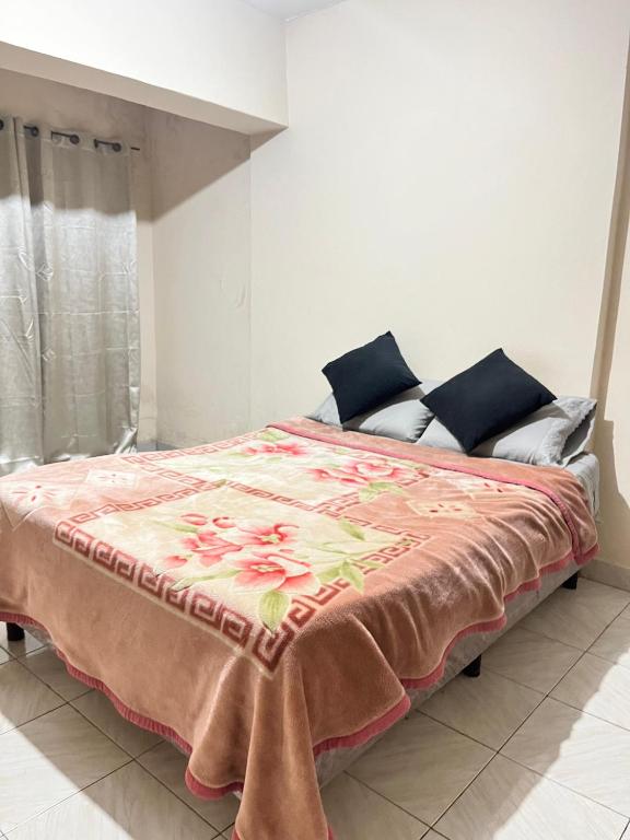 Departamento R&L في انكارناسيون: غرفة نوم بها سرير كبير مغطى ببطانية