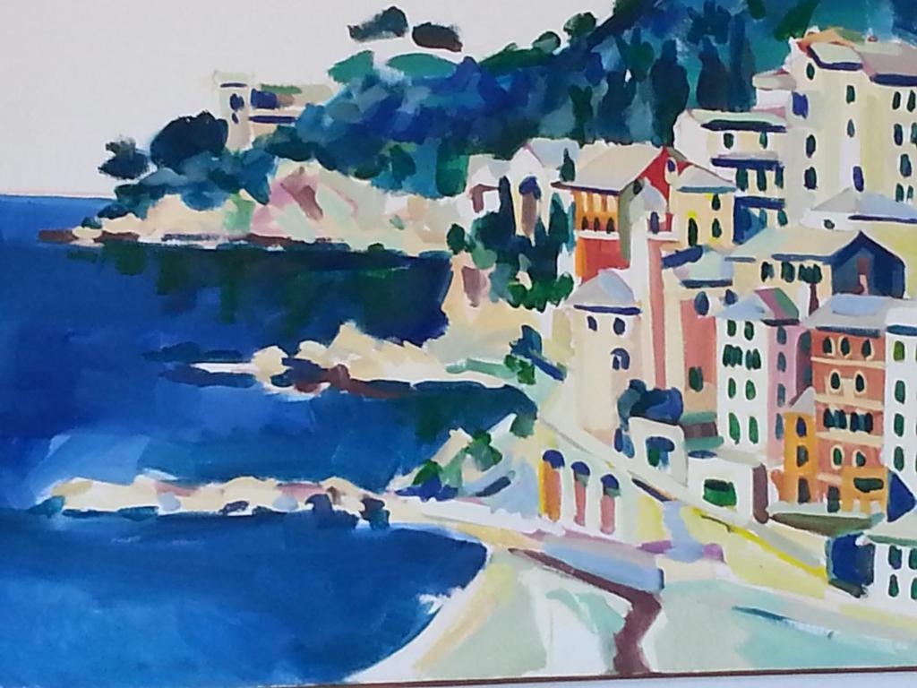 uma pintura de uma cidade junto à água em Apartment Da Pupetta em Sori