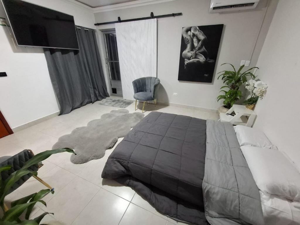 a bedroom with a bed and a tv in it at suites vergel planta alta in Orizaba