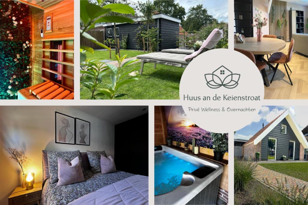 un collage de photos de maisons sur do kirishi dans l'établissement Luxe Vakantiehuis met privé Wellness, à Zuidwolde