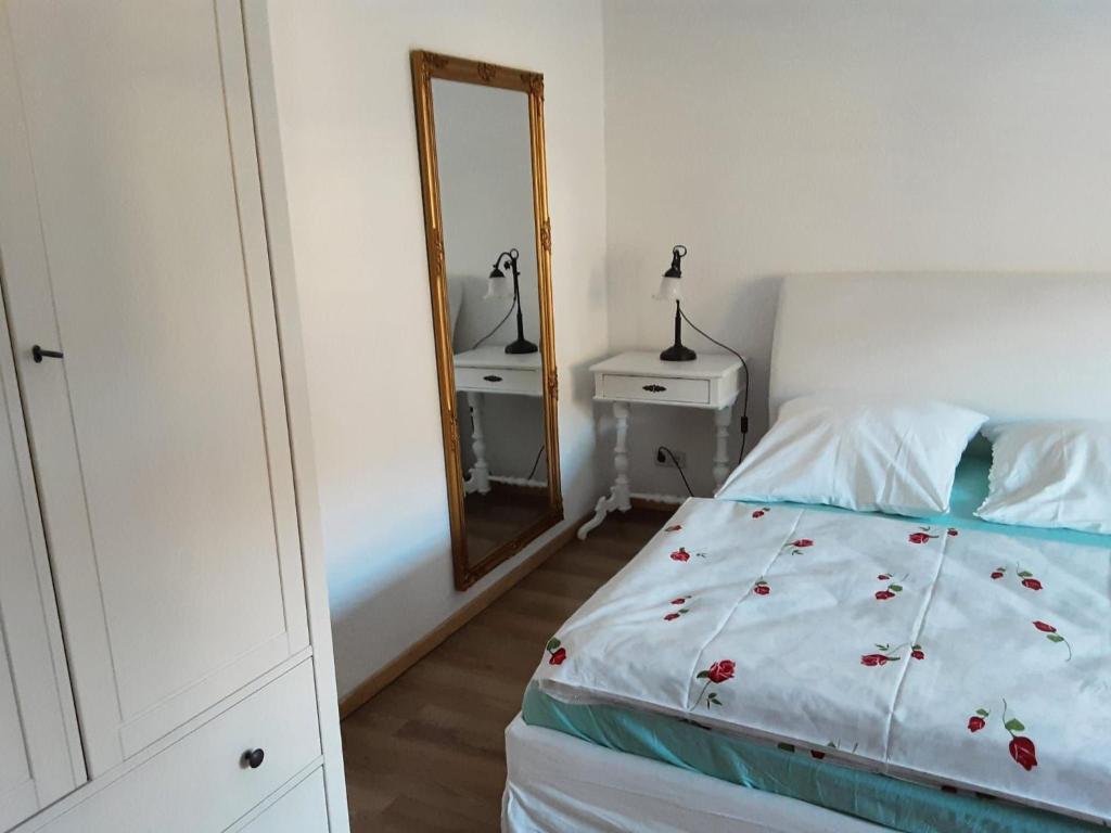 Postel nebo postele na pokoji v ubytování Elbblick