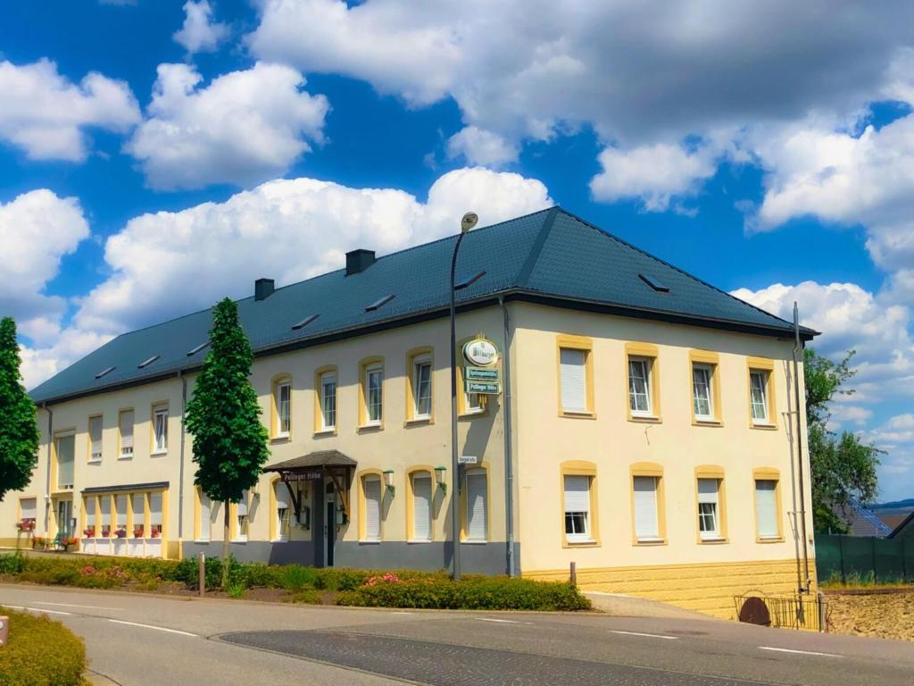 PellingenApartment in Pellingen near Trier & Nature Park的一座黑色屋顶的白色大楼