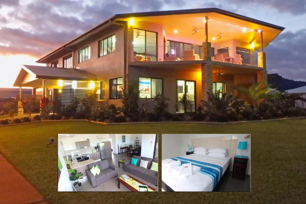 two pictures of a house with a bed at Nautilus Apartments in Mission Beach