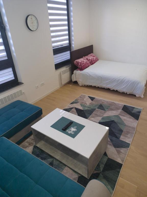 un salon avec un canapé et une table basse dans l'établissement Z apartment, à Trnovo