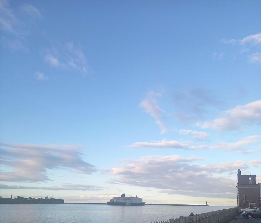 Blick aufs Wasser mit einem Kreuzfahrtschiff in der Unterkunft Maritimum House in Westoe
