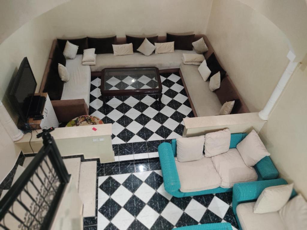 an overhead view of a living room with a couch at JackRouivo in Marrakech