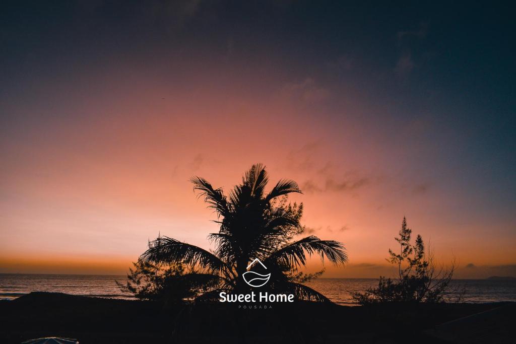 eine Palme am Strand bei Sonnenuntergang in der Unterkunft Pousada Sweet Home in Búzios