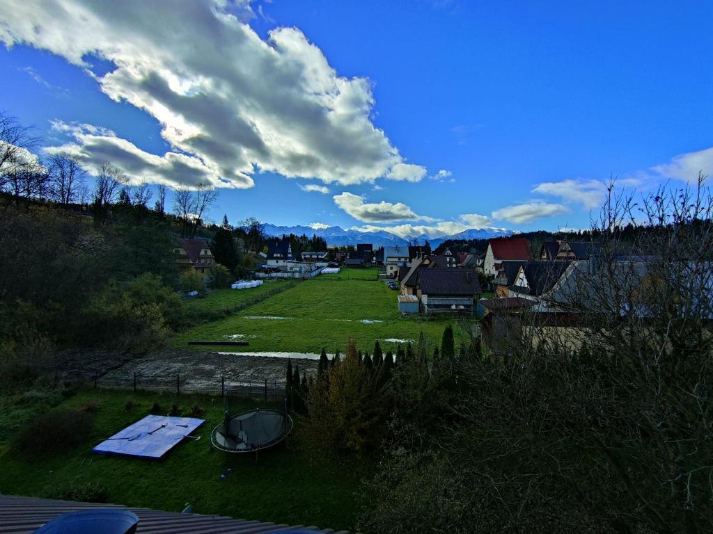 比利但耶克Studio Góralskie Klimaty Widok na Góry的享有庭院和草地的景色