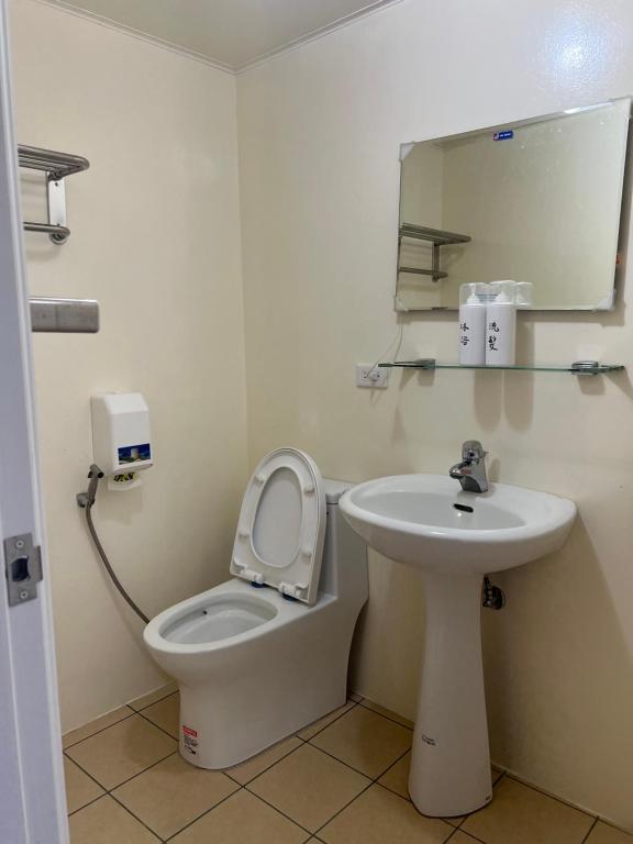 a bathroom with a toilet and a sink at 茄苳仔23民宿 in Zhuqi