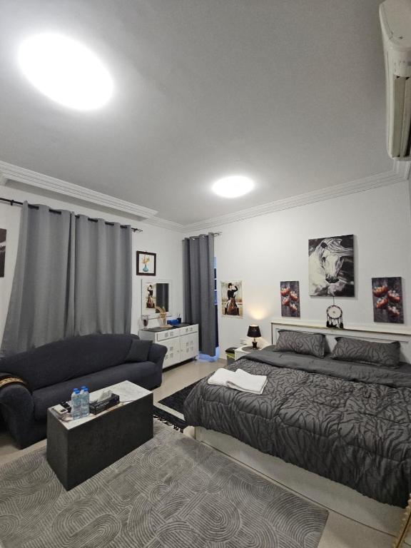 a living room with a bed and a couch at Studio towam hospital 2 in Al Ain