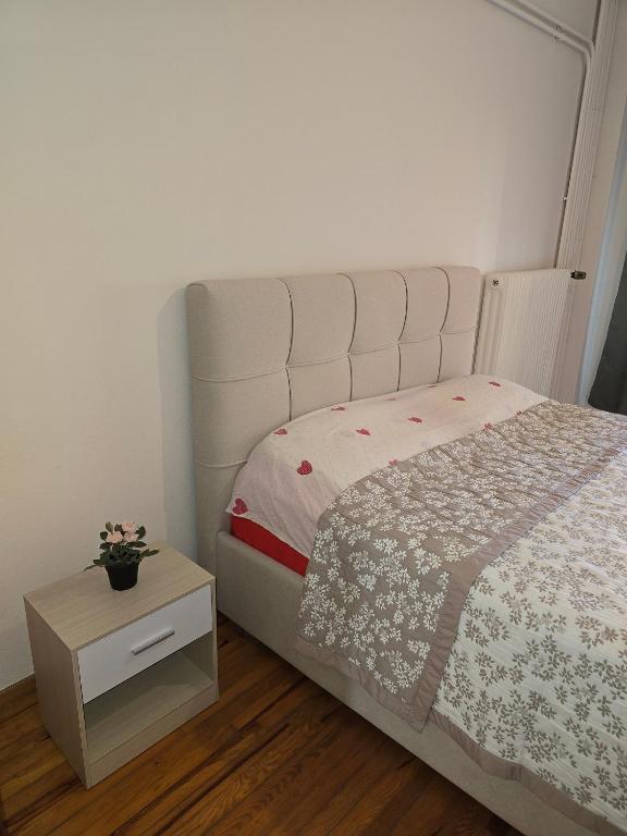 a bedroom with a bed and a night stand at Quiet Room in Florina