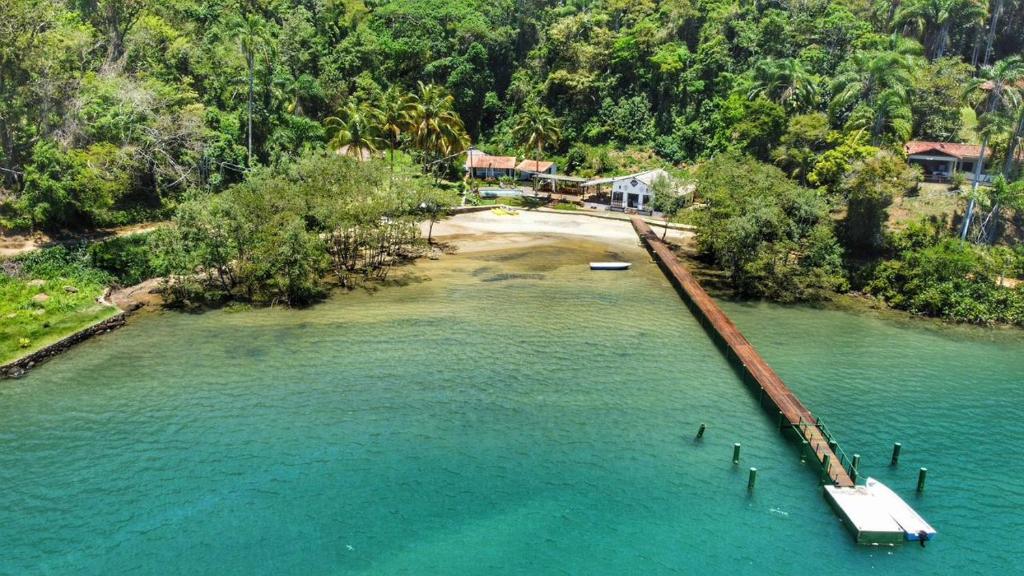 an aerial view of an island in the water at Club MV Saco do Céu in Ilha Grande