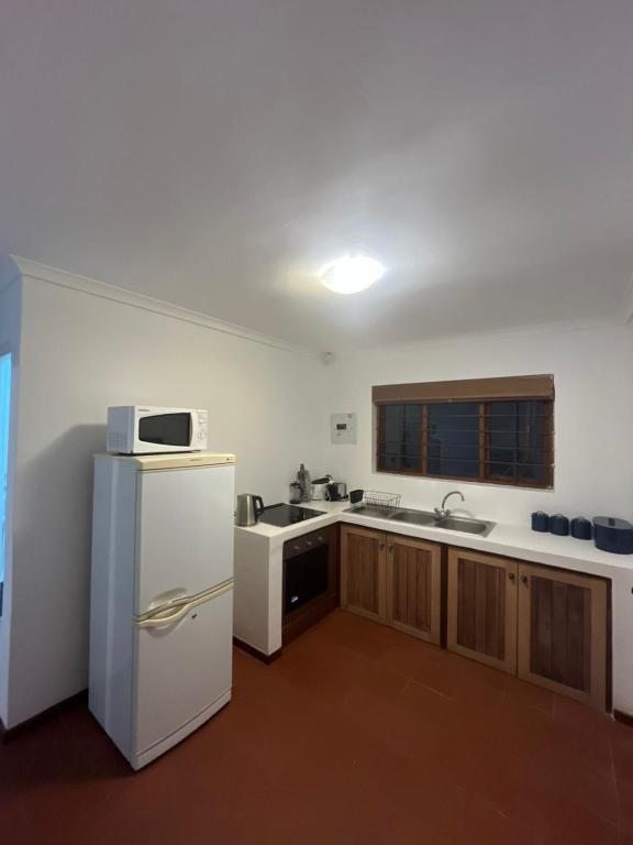 Plettenberg BaySunera Cottages的配有白色冰箱和微波炉的厨房