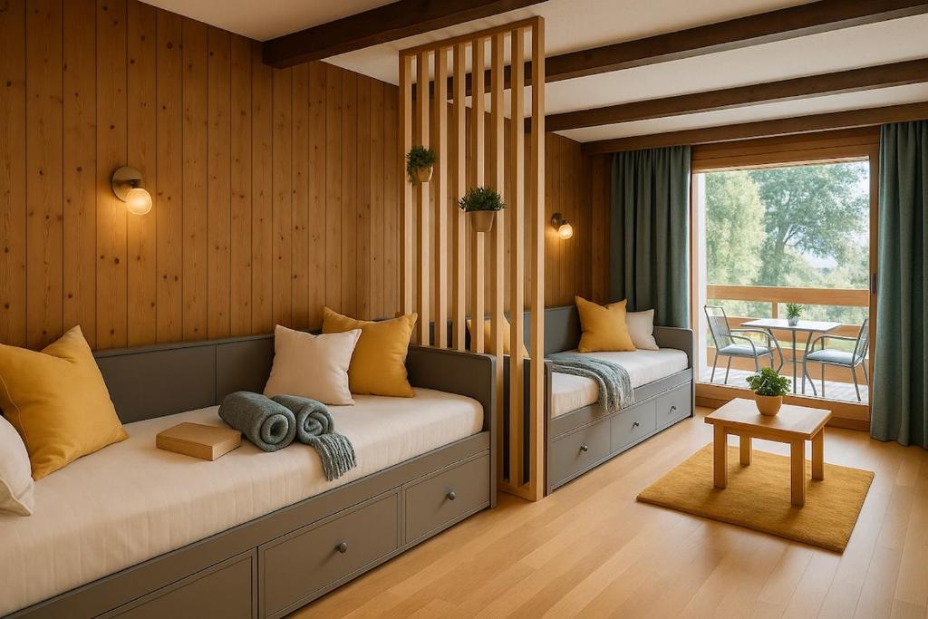 Ένα ή περισσότερα κρεβάτια σε δωμάτιο στο Studio alpin & central Ovronnaz avec parking