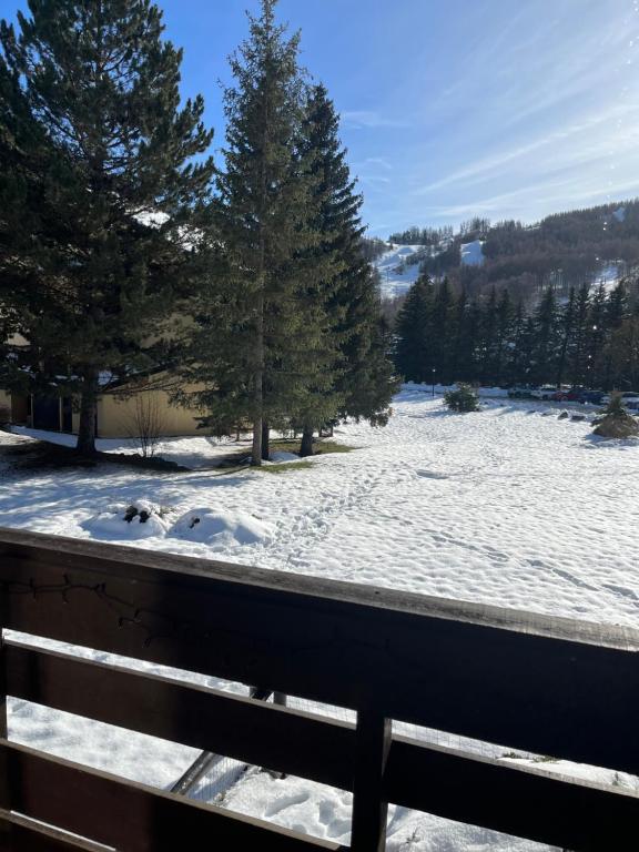 アンセルにあるAppartement 4 couchages avec terrasseの雪の覆われた畑