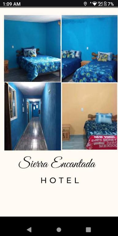 Un collage de cuatro fotografías de una habitación de hotel. en Hotel Sierra Encantada, en Cuernavaca