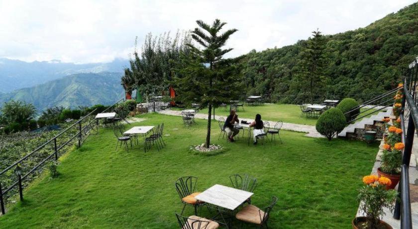 DahachokPataleban Vineyard Resort的两个人坐在草地上的桌子旁