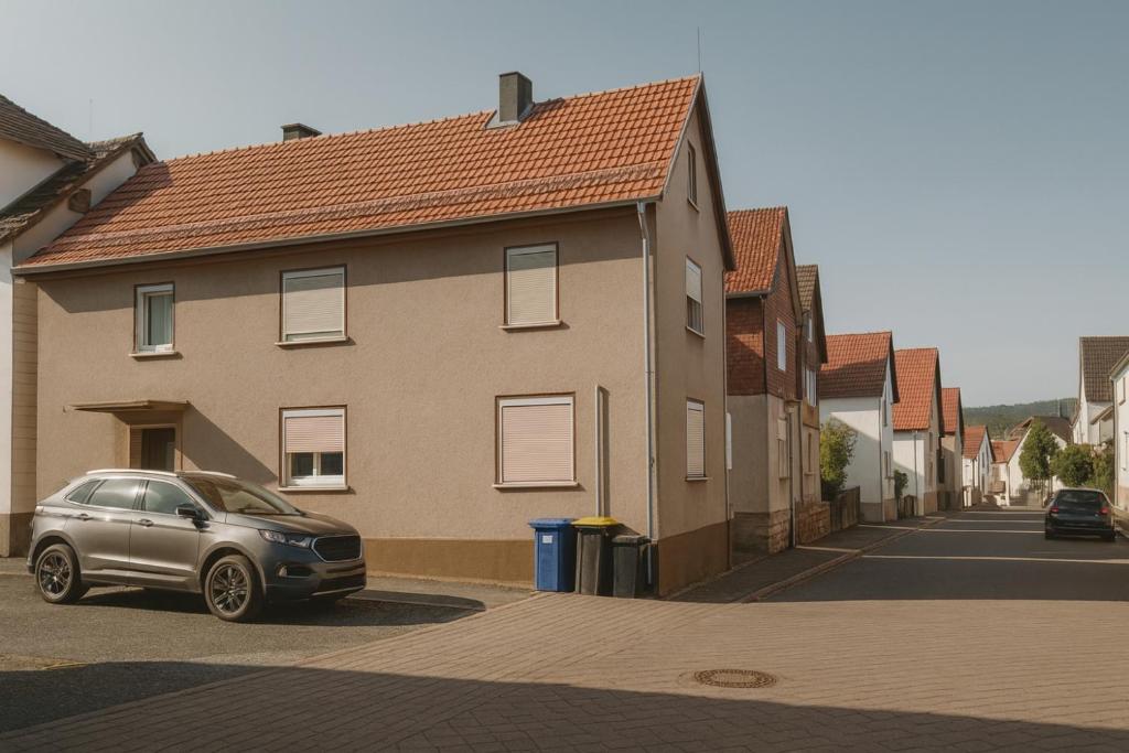 une voiture garée devant une maison dans l'établissement Ferienhaus Adler, à Eschwege
