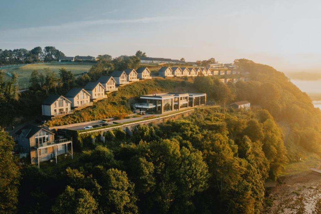 an aerial view of a house on a hill at Landal Dylan Coastal Resort in Laugharne