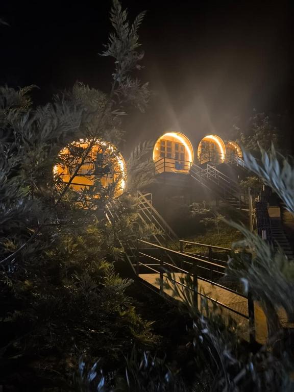 a building with three domes with lights on it at Gambhiraa Resorts in Kolli Hills