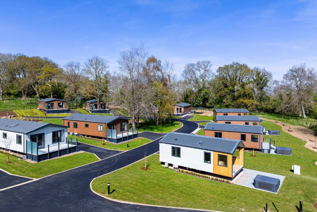 an aerial view of a village with homes at Landal Bryn Morfydd in Llanrhaiadr