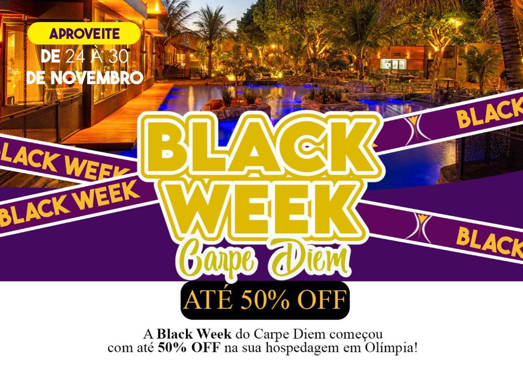 ein Flyer für eine Veranstaltung im Rahmen der Black Week in einem Resort in der Unterkunft Carpe Diem Eco Resort Olímpia in Olímpia
