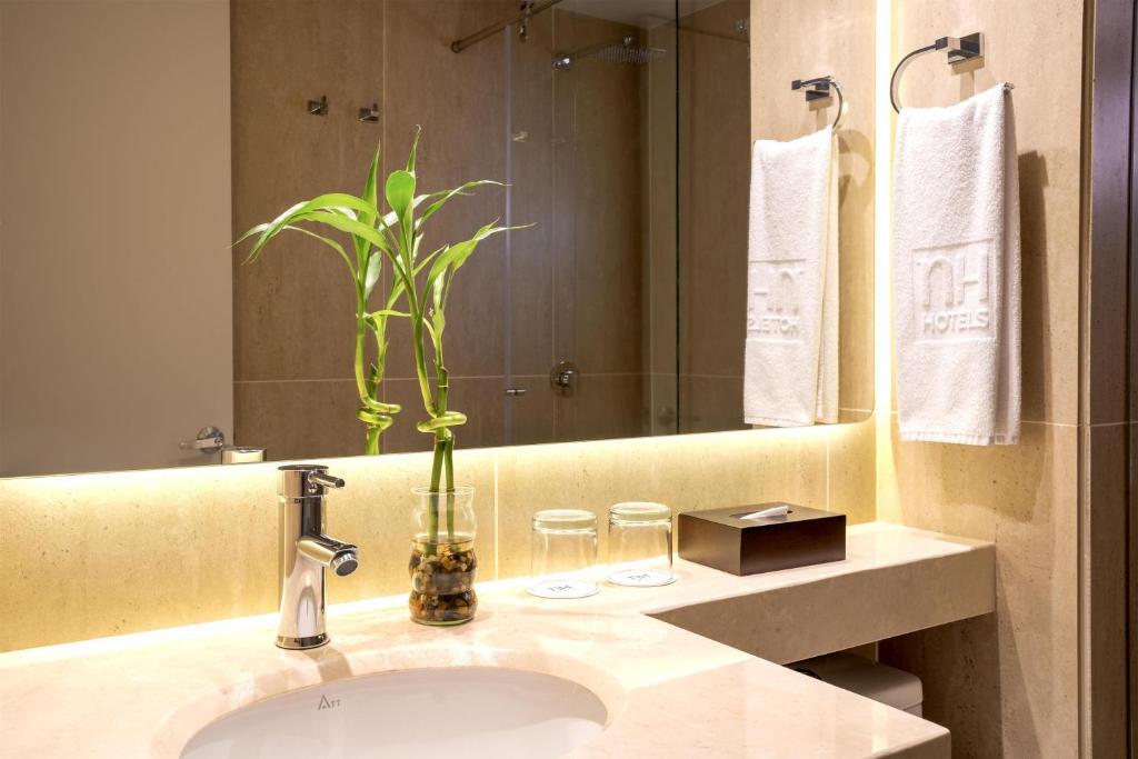 un baño con lavabo con una planta en NH Boulevard del Río Cali, en Cali