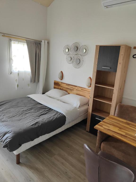 a bedroom with a bunk bed and a ladder at auberge la fermette in Le Tampon