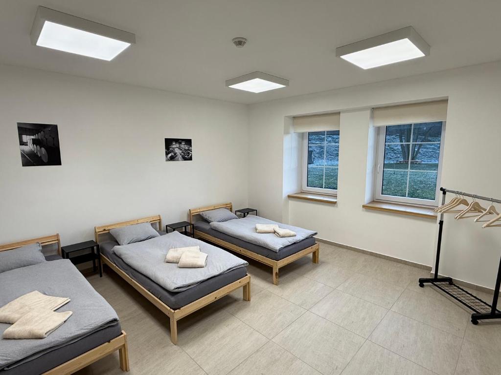 Ένα ή περισσότερα κρεβάτια σε δωμάτιο στο Apartmány Papírna