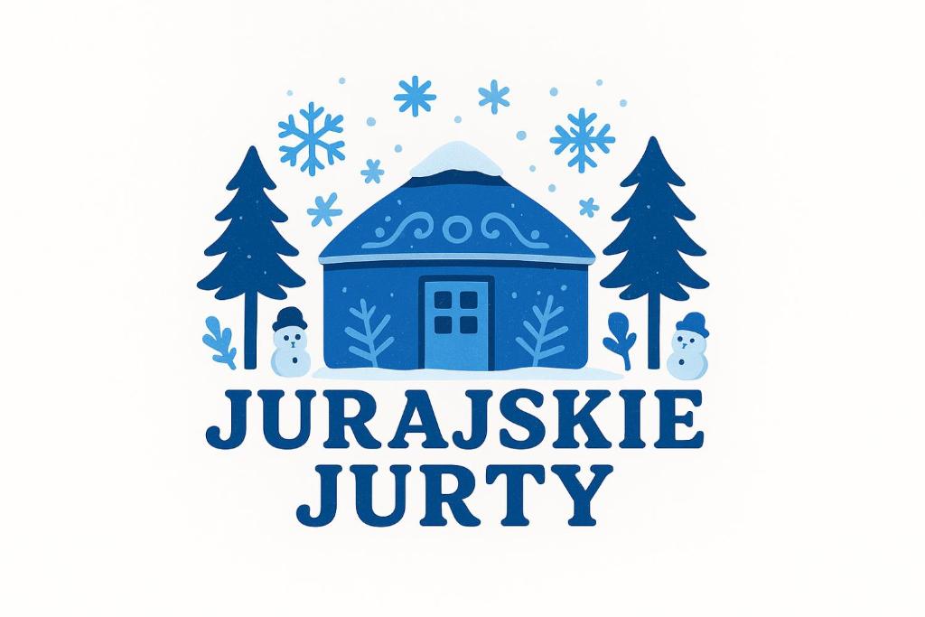 een logo van een jinglehut met bomen en sneeuw bij Jurajskie Jurty in Golczowice