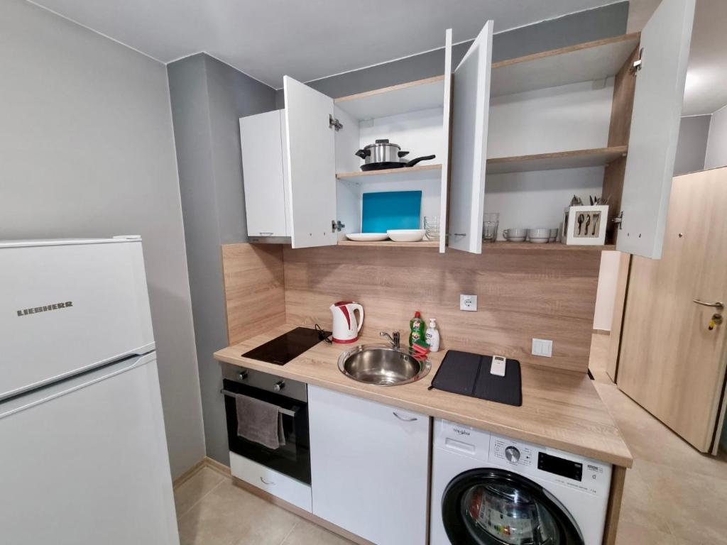 a kitchen with a sink and a washing machine at Flex loft in Sofia