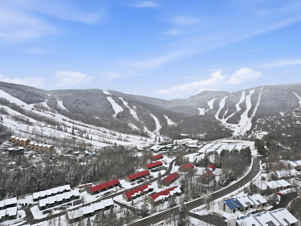an aerial view of a ski resort in the snow at The refuge of the slopes, ski in, ski out in Stoneham