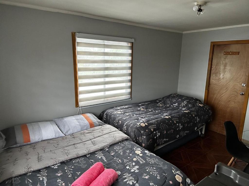 Giường trong phòng chung tại Hostal Verde Bendito Apartmento 1 Temuco