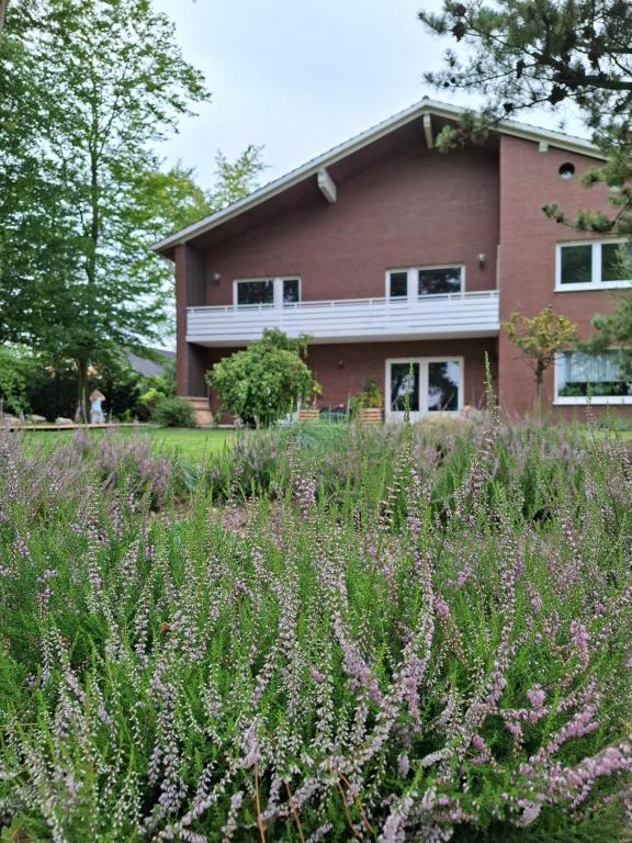 a house with a field of flowers in front of it at PRIMA Quartier in Lastrup