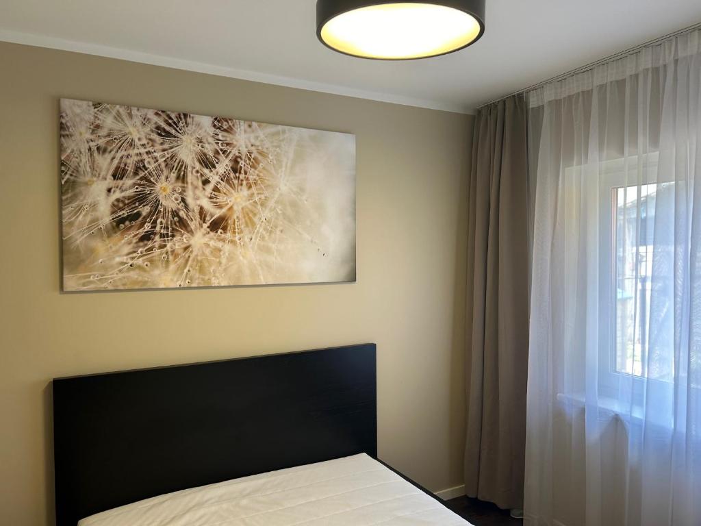 Giường trong phòng chung tại Telšiai Modern Central Apartments