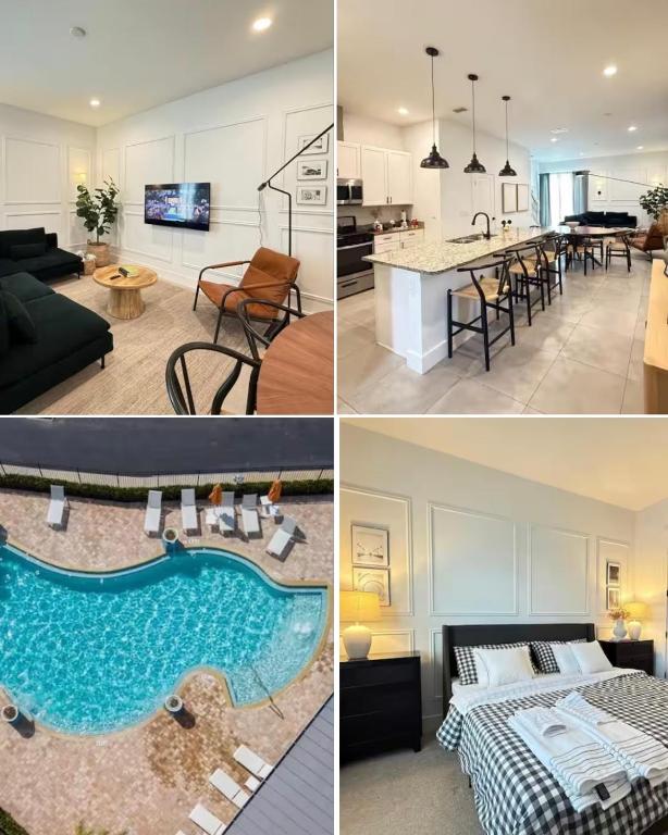 a collage of pictures of a kitchen and a living room at Magical 4BR Escape - Pet-Friendly, 9 Min to Disney in Orlando