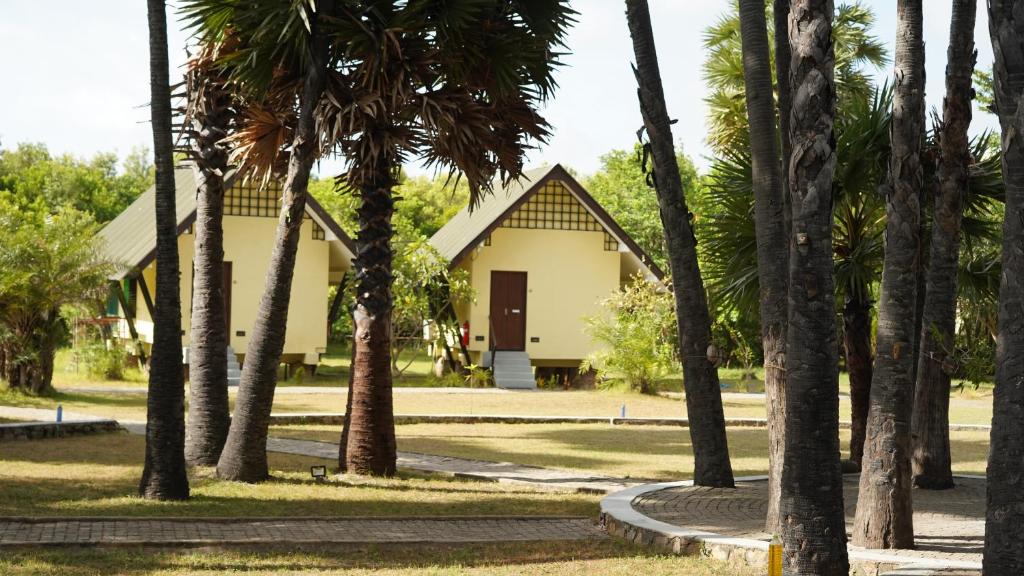 TikaliCINEC Eco Resort的一栋门前有棕榈树的房子