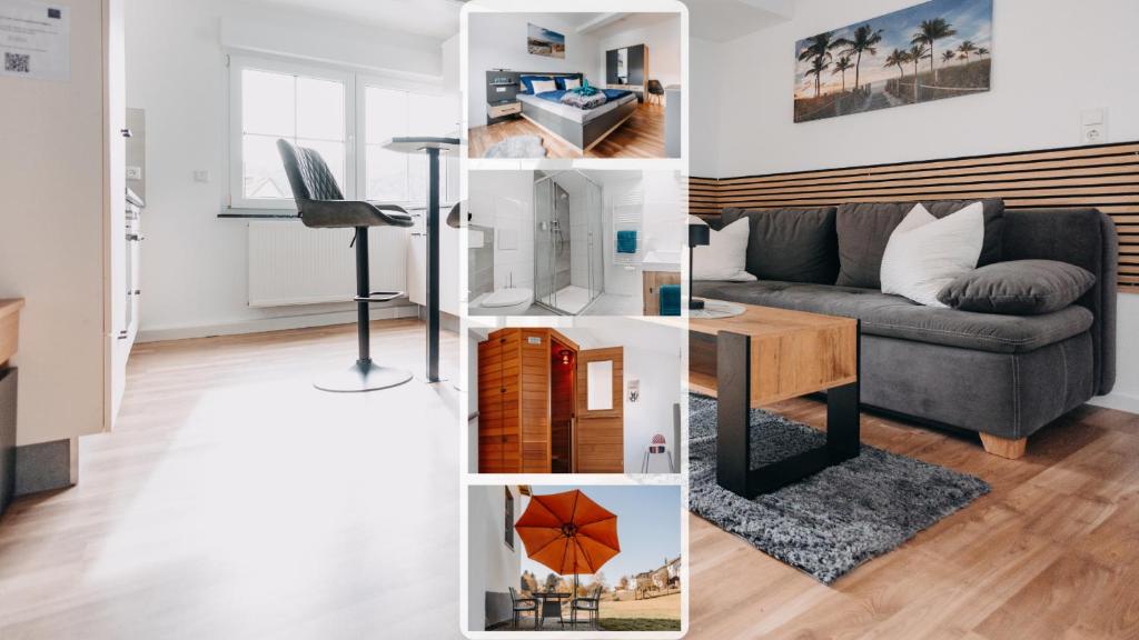 Χώρος καθιστικού στο Kleeoase - Modernes Apartment - Infrarotsauna - Terrasse - Garten