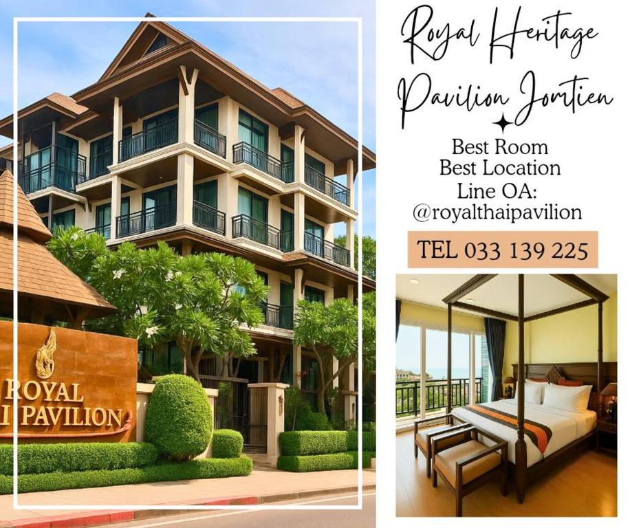 Royal Heritage Pavilion, Jomtien في جومتين بيتش: نشرة إعلانية لفندق يحتوي على سرير أمام مبنى