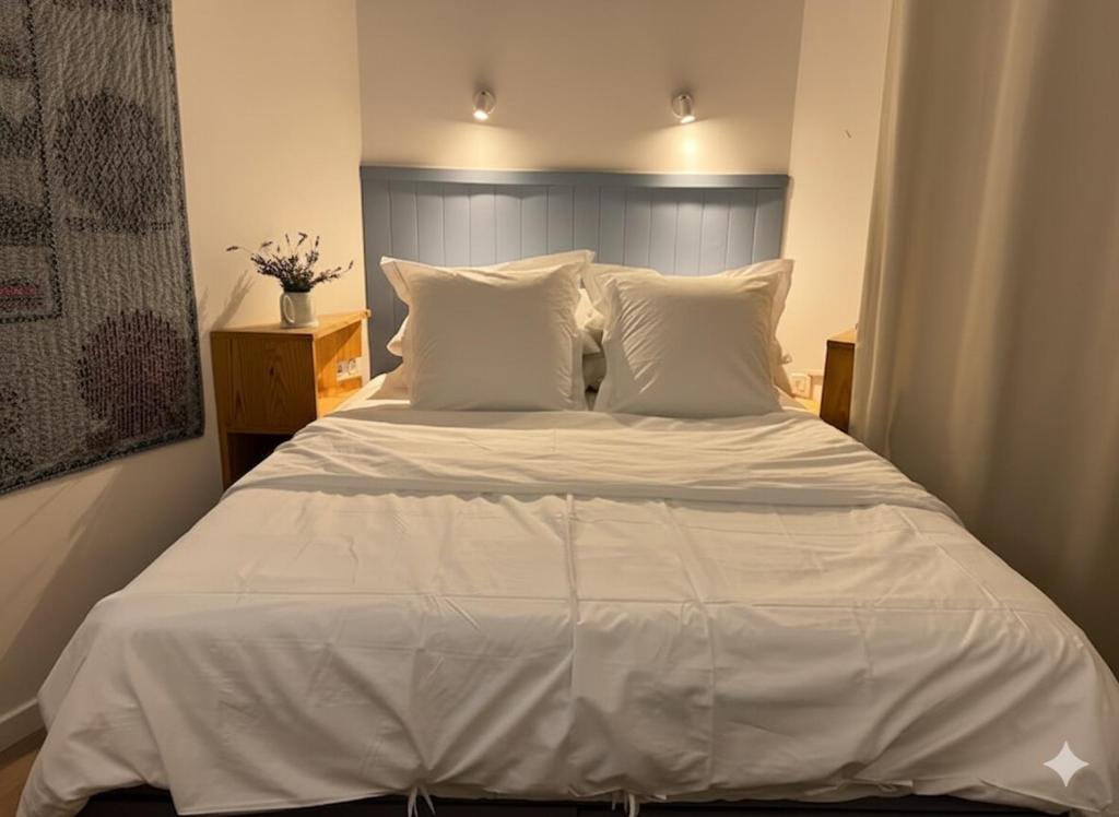 Postel nebo postele na pokoji v ubytování Petit Paradis , Le charme de la vieille ville face à la mer