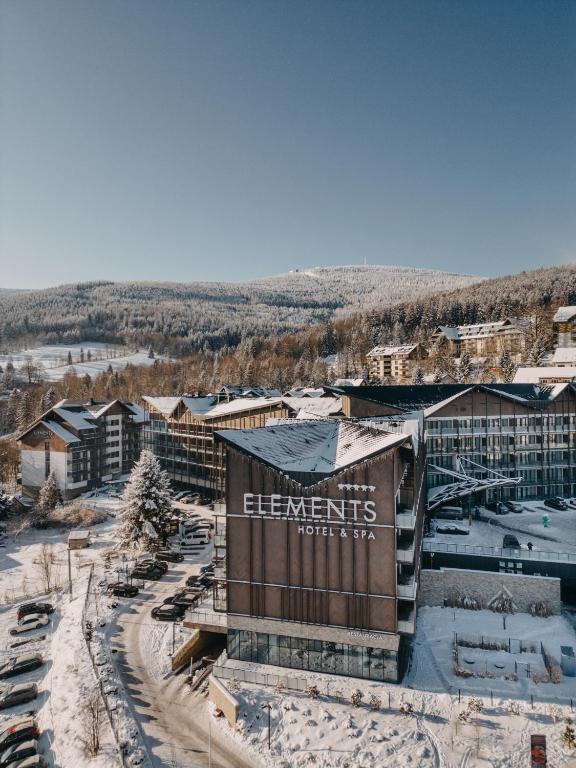 an aerial view of a resort in the snow at Elements Hotel&Spa in Świeradów-Zdrój