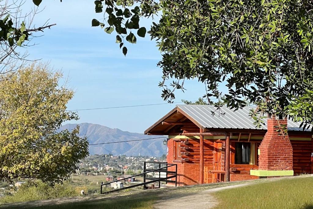 坦季Cabañas Antílope & Spa的小木屋前面设有楼梯